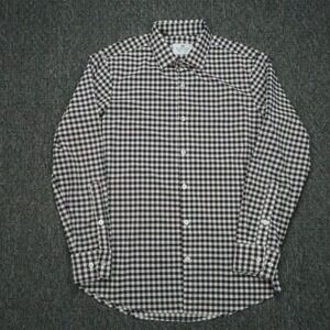 Mizzen Main Shirt Men Medium Blue White Gingham Trim Fit Performance Long Sleeve